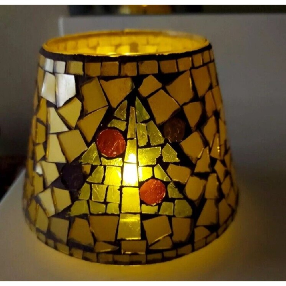 Christmas Mosaic Glass Jar Candle‎ Shade Topper Gold by Home Interiors